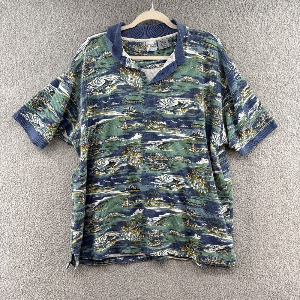 Vintage OP Ocean Pacific Polo Shirt XL Nautical Coastal Print